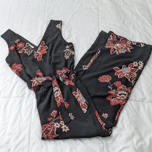 black floral jumpsuit sleeveless with tie waist XS